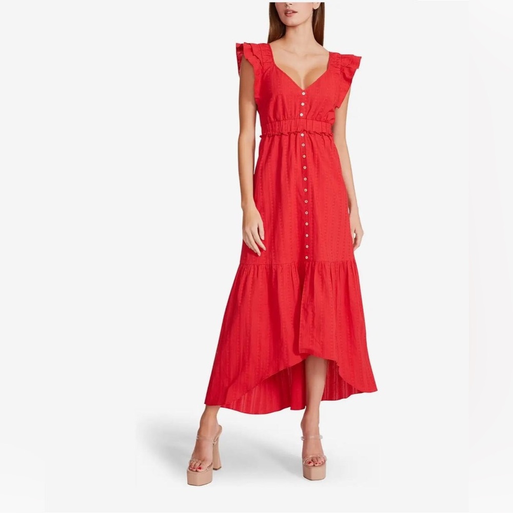 Betsey Johnson Women's Ruffled Flutter Sleeve High Low Midi Dress NWT!